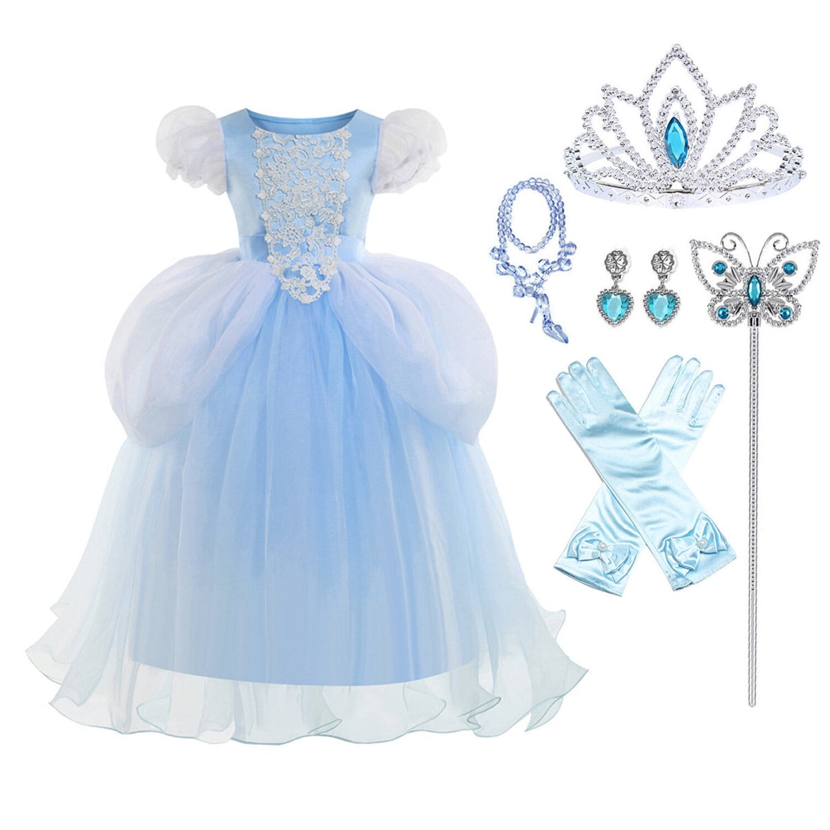 Halloween Costume Blue Princess Dress for Girls Puffy Sleeve Princess Costume