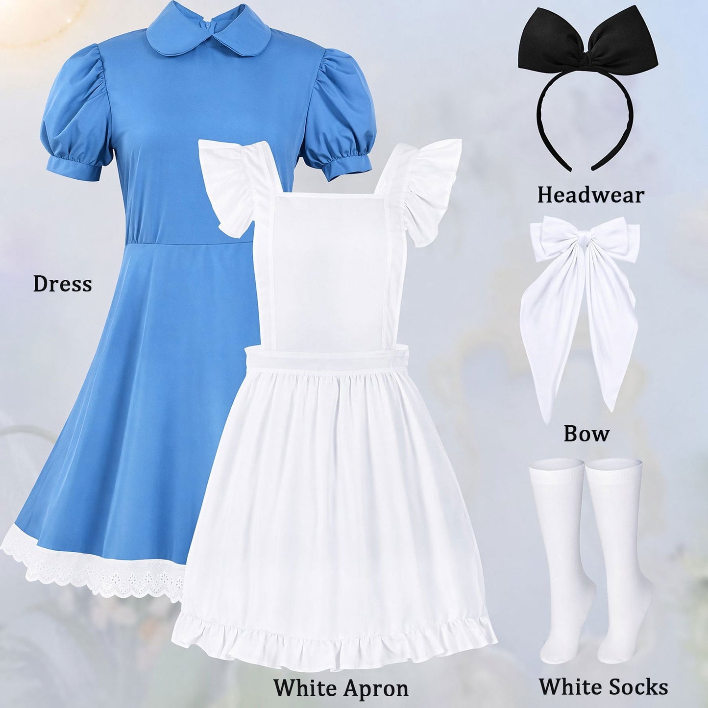 Halloween Costume Women Halloween Blue White Princess Costume Dress With Bow