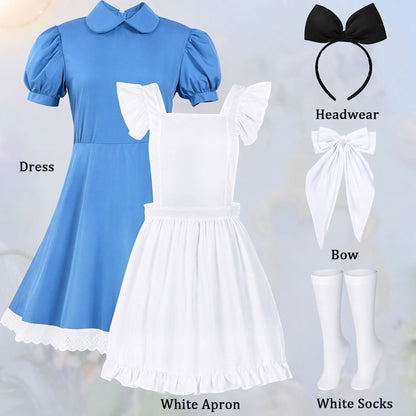 Halloween Costume Women Halloween Blue White Princess Costume Dress With Bow