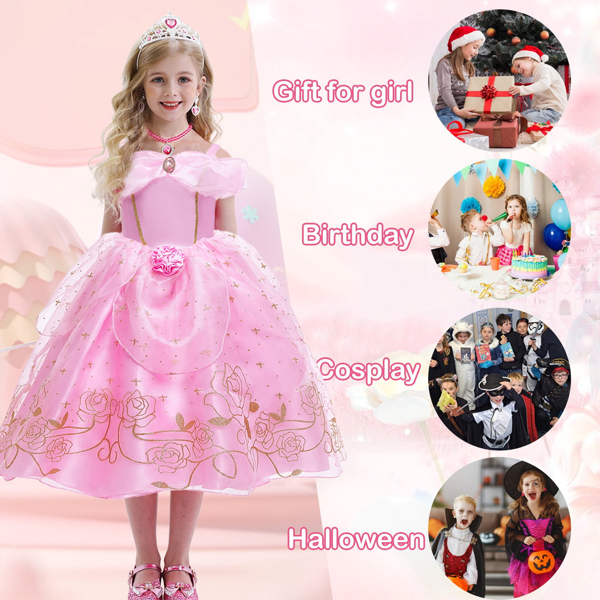 Halloween Costume Benylion Girls Pink Princess Costumes for Halloween Party