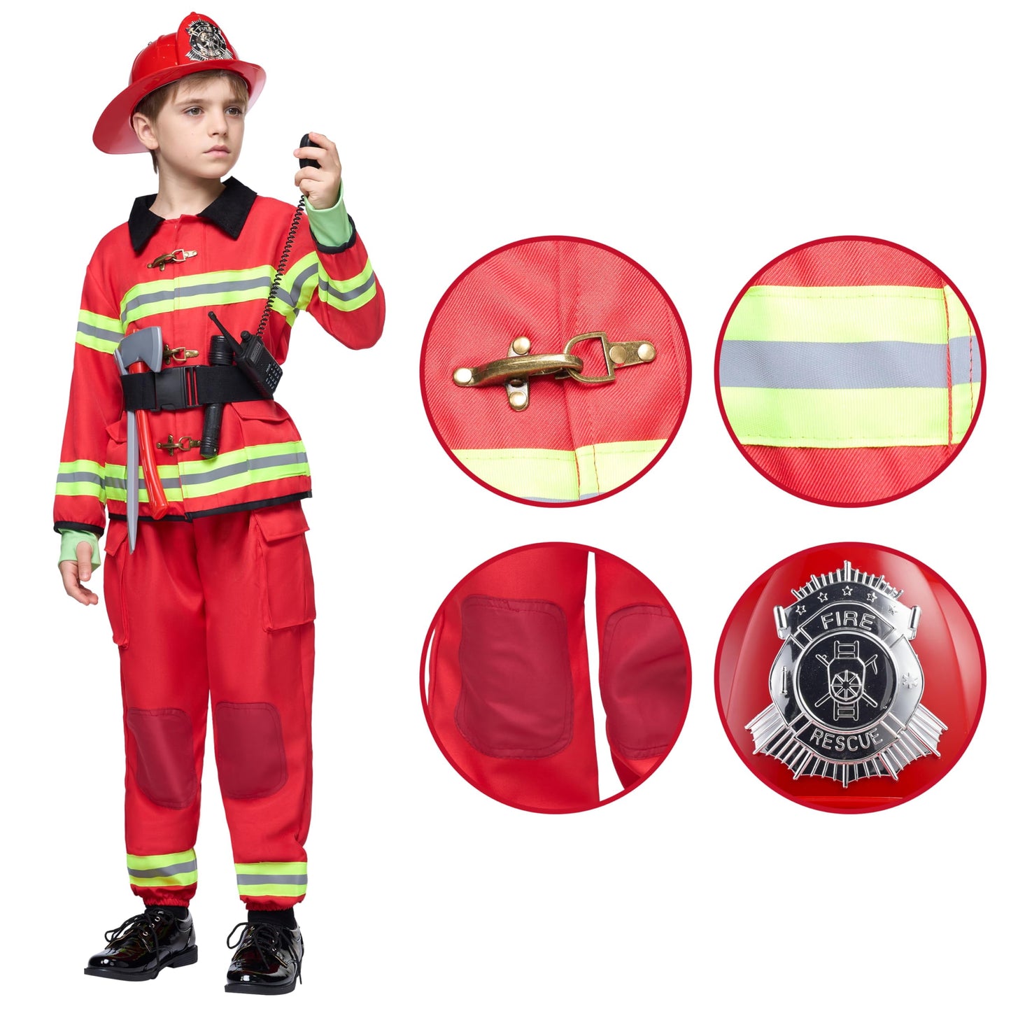Halloween Costume Halloween Boys Fireman Costume, Firefighter Costume for Kids,
