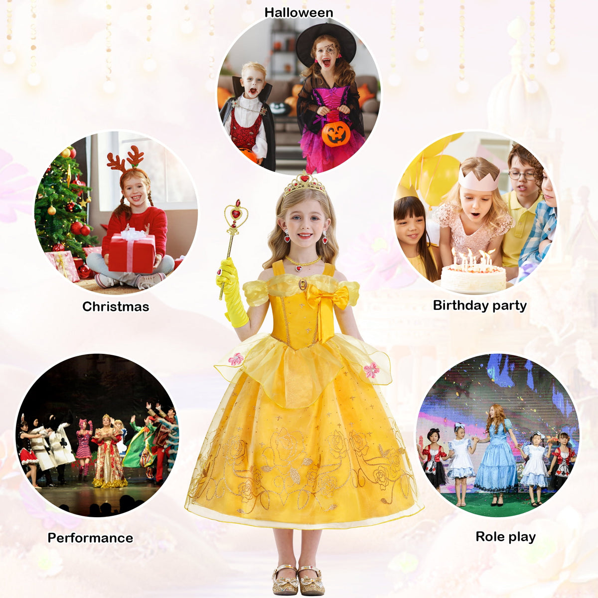 Halloween Costume Jurebecia Princess Dress for Girls Costume Kids Off Shoulder
