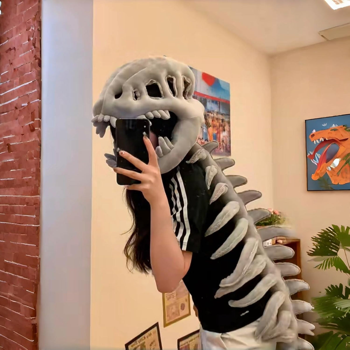 Halloween Costume 3D Plush Dinosaur Skeleton Costume, Realistic Spinosaurus