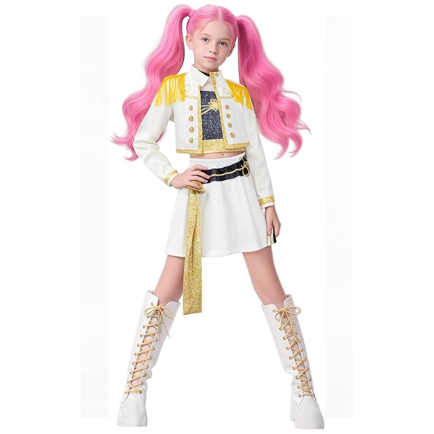 Halloween Costume Pop Star Stage Outfit Pop Idol White Long Sleeve Fringe