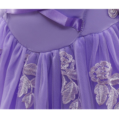 Halloween Costume Princess Dress for Girl Purple Cosplay Puff Sleeve Layerd Dresses