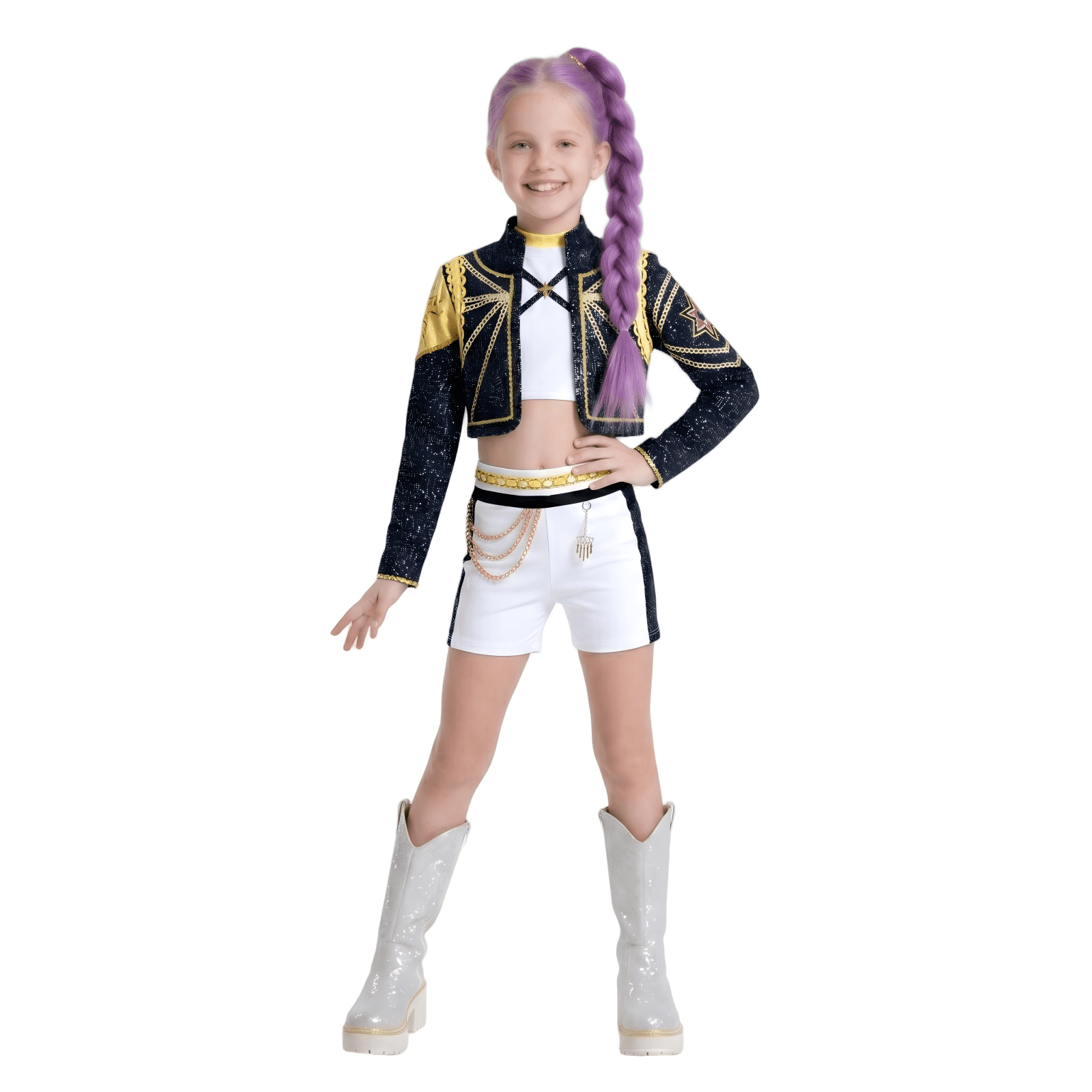 Halloween Costume Pop Star Stage Outfit Pop Idol Jacket Top and Shorts 3-Piece Set