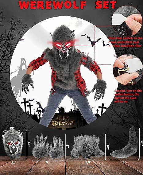 Halloween Costume Boys Wolf Costume Set - Halloween Red Werewolf Outfit with
