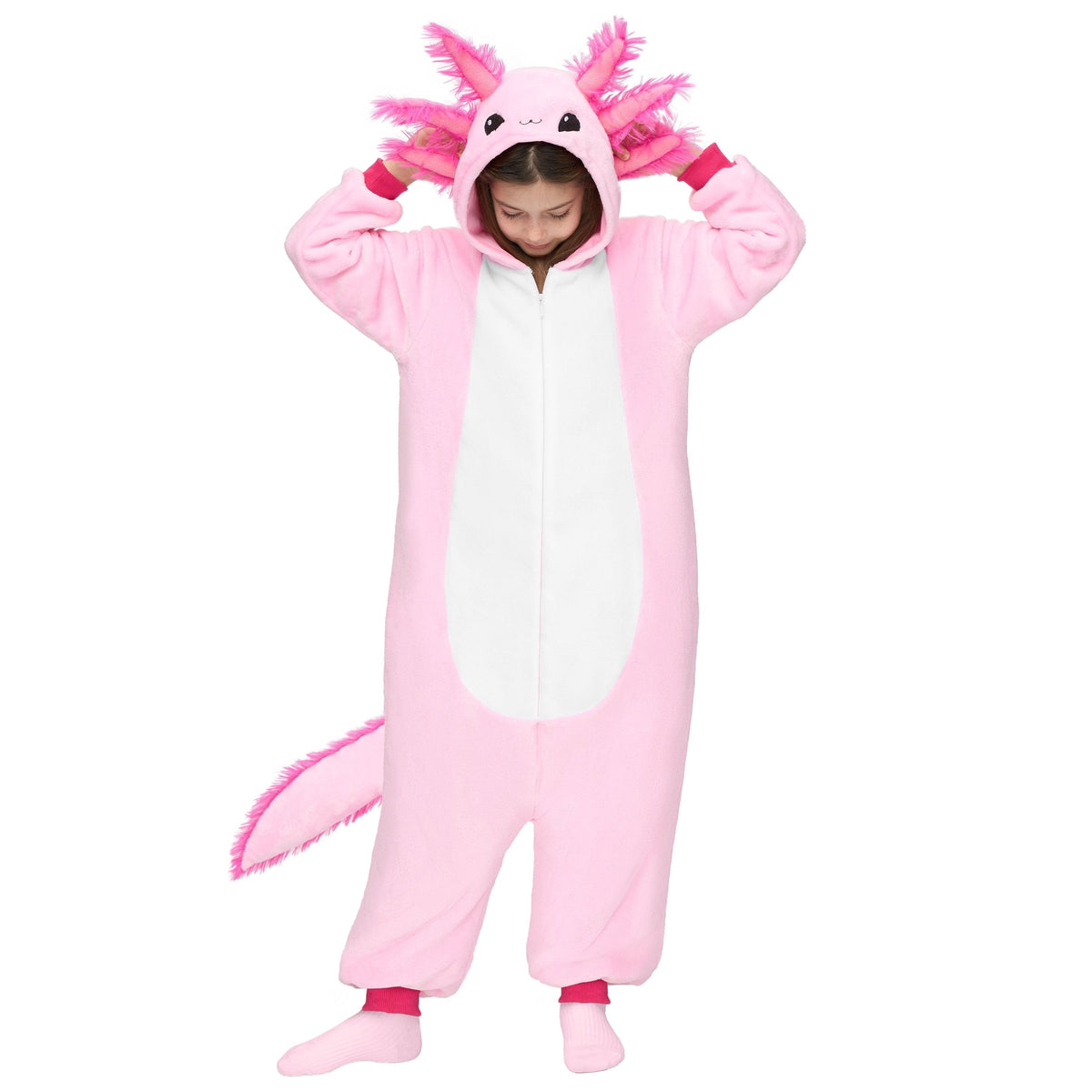 Halloween Costume Halloween Axolotl Costume for Kids, Zip-Up Hooded Jumpsuit