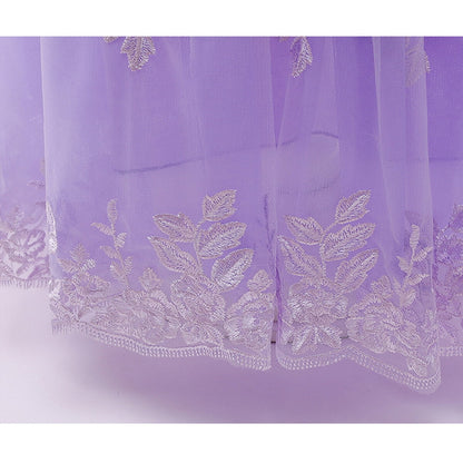 Halloween Costume Princess Dress for Girl Purple Cosplay Puff Sleeve Layerd Dresses