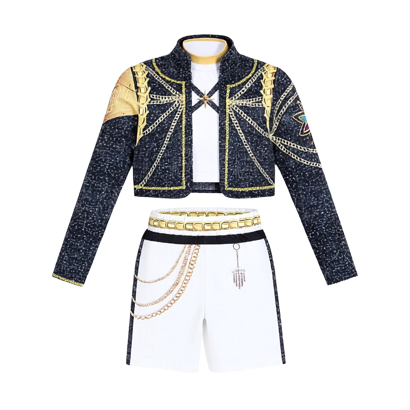 Halloween Costume Pop Star Stage Outfit Pop Idol Jacket Top and Shorts 3-Piece Set