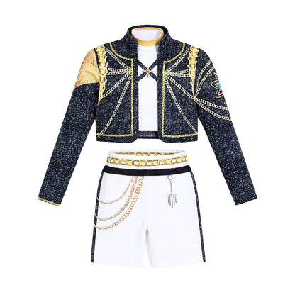 Halloween Costume Pop Star Stage Outfit Pop Idol Jacket Top and Shorts 3-Piece Set