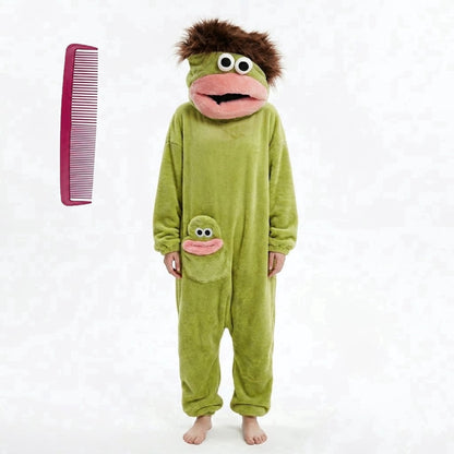Halloween Costume Funny Big Mouth Monster Adult Onesie with Large Comb Prop,