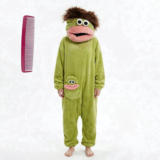 Halloween Costume Funny Big Mouth Monster Adult Onesie with Large Comb Prop,