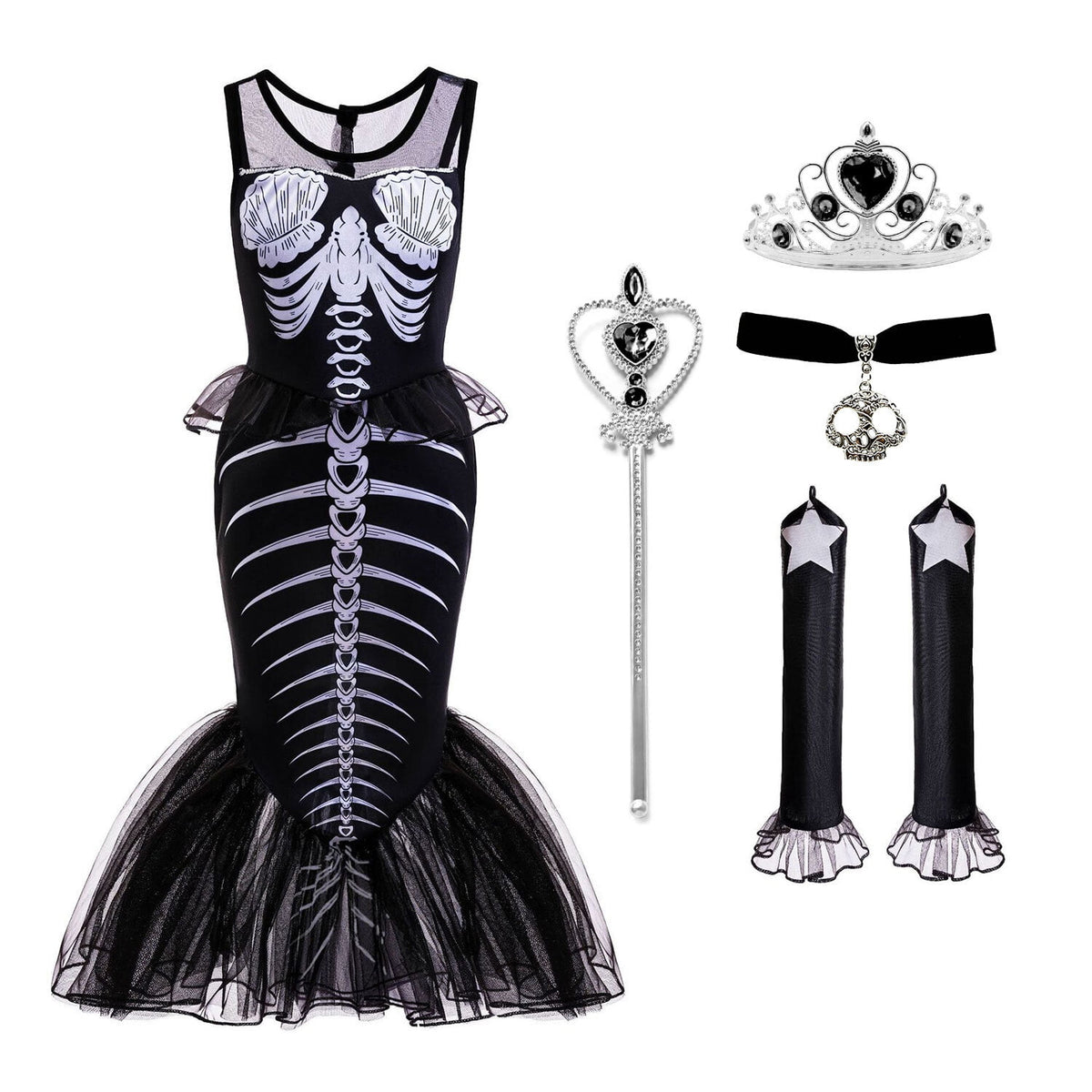 Halloween Costume Girls Mermaid Skeleton Costume w/Accessories Halloween Black