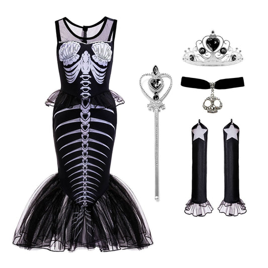 Halloween Costume Girls Mermaid Skeleton Costume w/Accessories Halloween Black