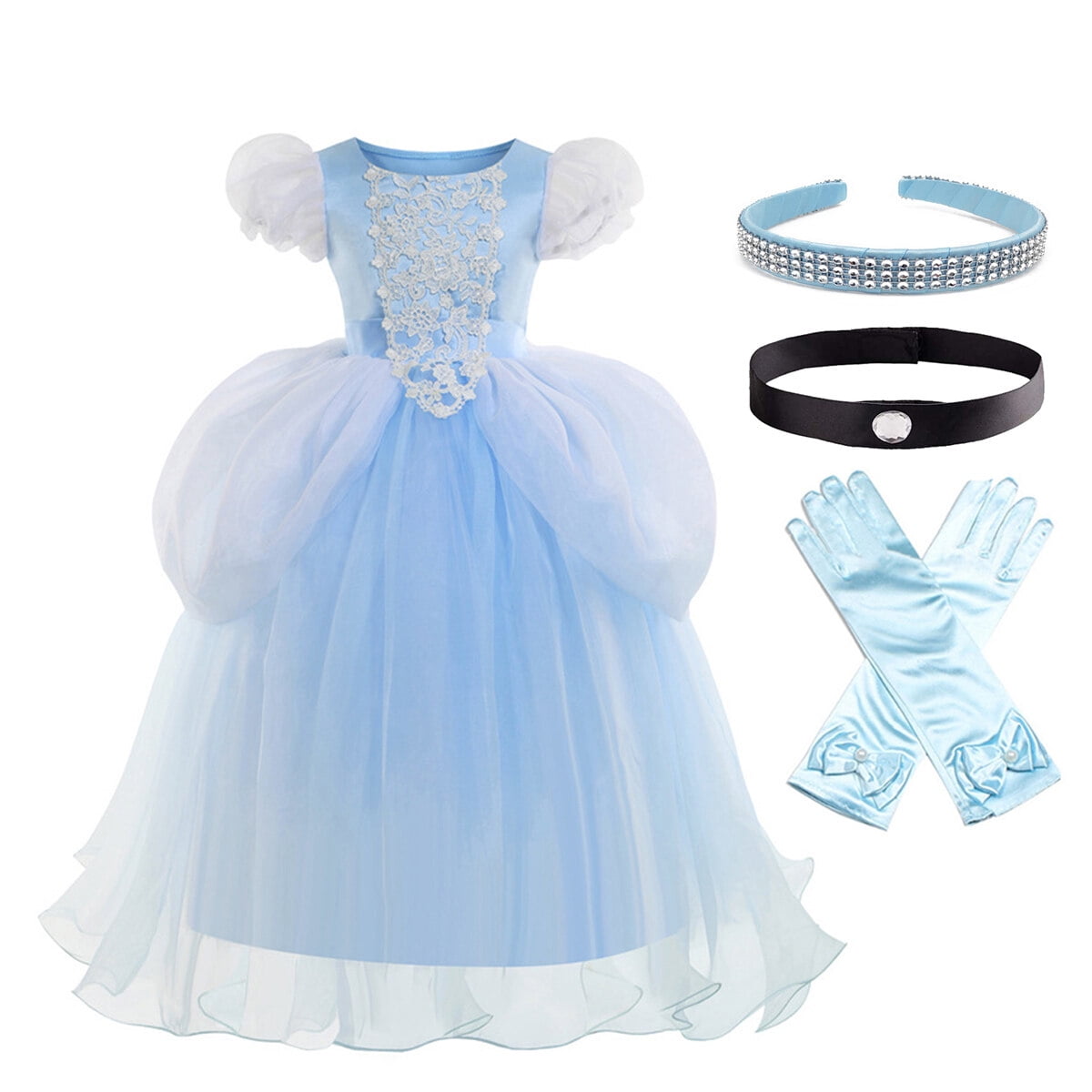 Halloween Costume Blue Princess Dress for Girls Puffy Sleeve Princess Costume