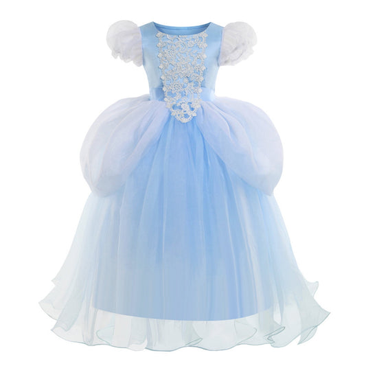 Halloween Costume Blue Princess Dress for Girls Puffy Sleeve Princess Costume