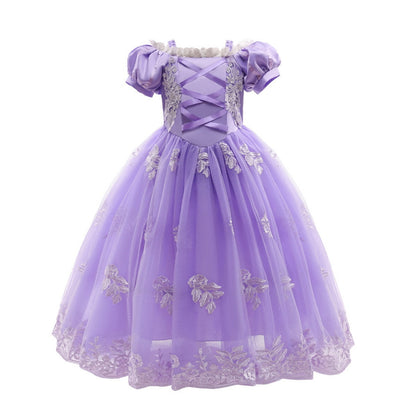 Halloween Costume Princess Dress for Girl Purple Cosplay Puff Sleeve Layerd Dresses