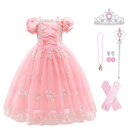 Halloween Costume Princess Dress for Girl Purple Cosplay Puff Sleeve Layerd Dresses