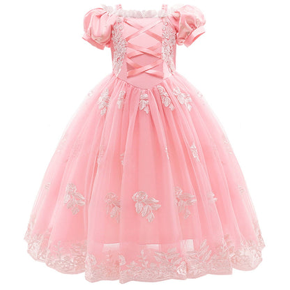 Halloween Costume Princess Dress for Girl Purple Cosplay Puff Sleeve Layerd Dresses