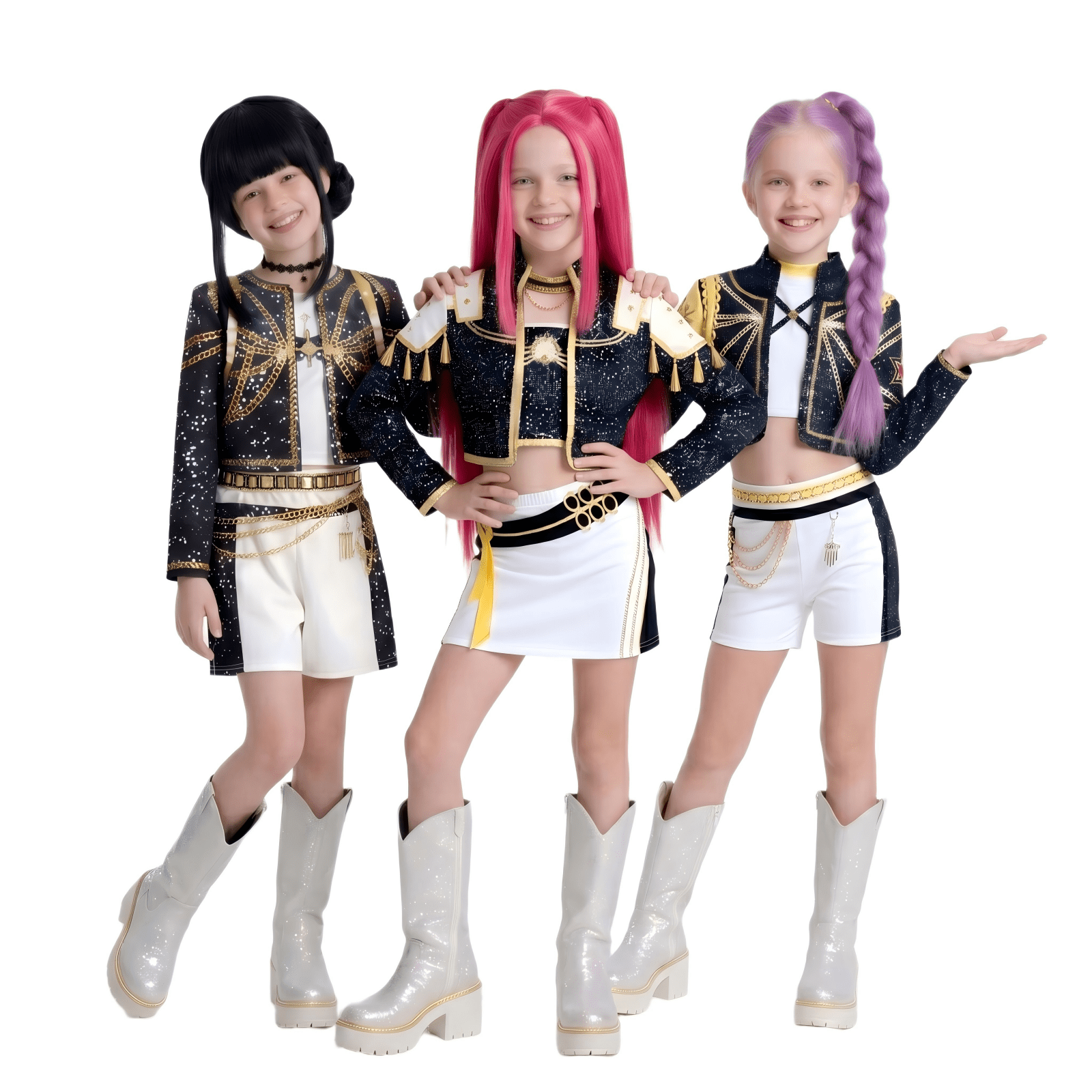 Halloween Costume Pop Star Stage Outfit Pop Idol Jacket Top and Shorts 3-Piece Set