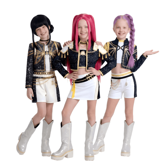 Halloween Costume Pop Star Stage Outfit Pop Idol Jacket Top and Shorts 3-Piece Set