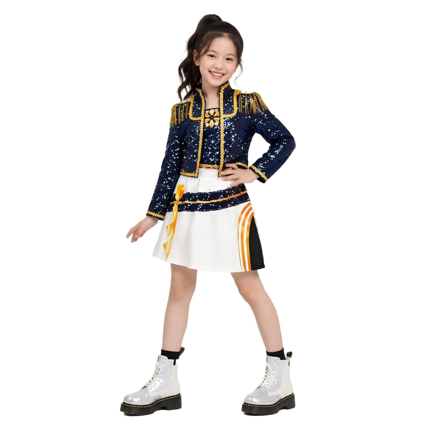 Halloween Costume Pop Star Stage Outfit Pop Idol White Long Sleeve Fringe