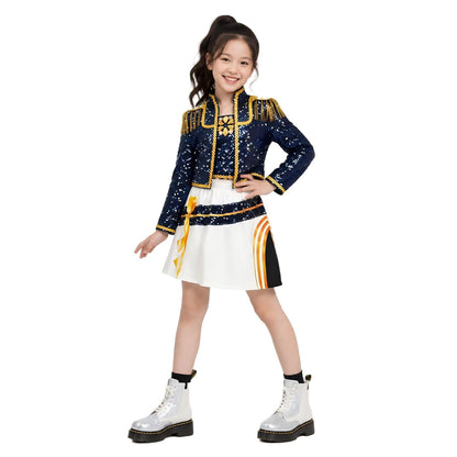 Halloween Costume Pop Star Stage Outfit Pop Idol White Long Sleeve Fringe