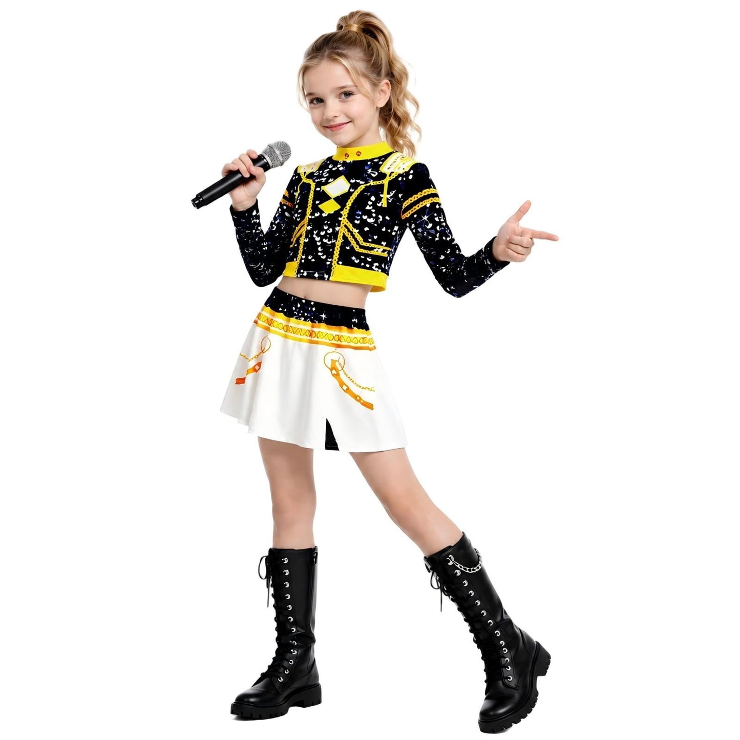 Halloween Costume Pop Star Stage Outfit Pop Idol White Long Sleeve Fringe