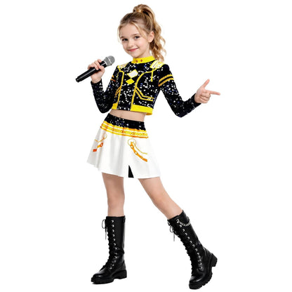 Halloween Costume Pop Star Stage Outfit Pop Idol White Long Sleeve Fringe