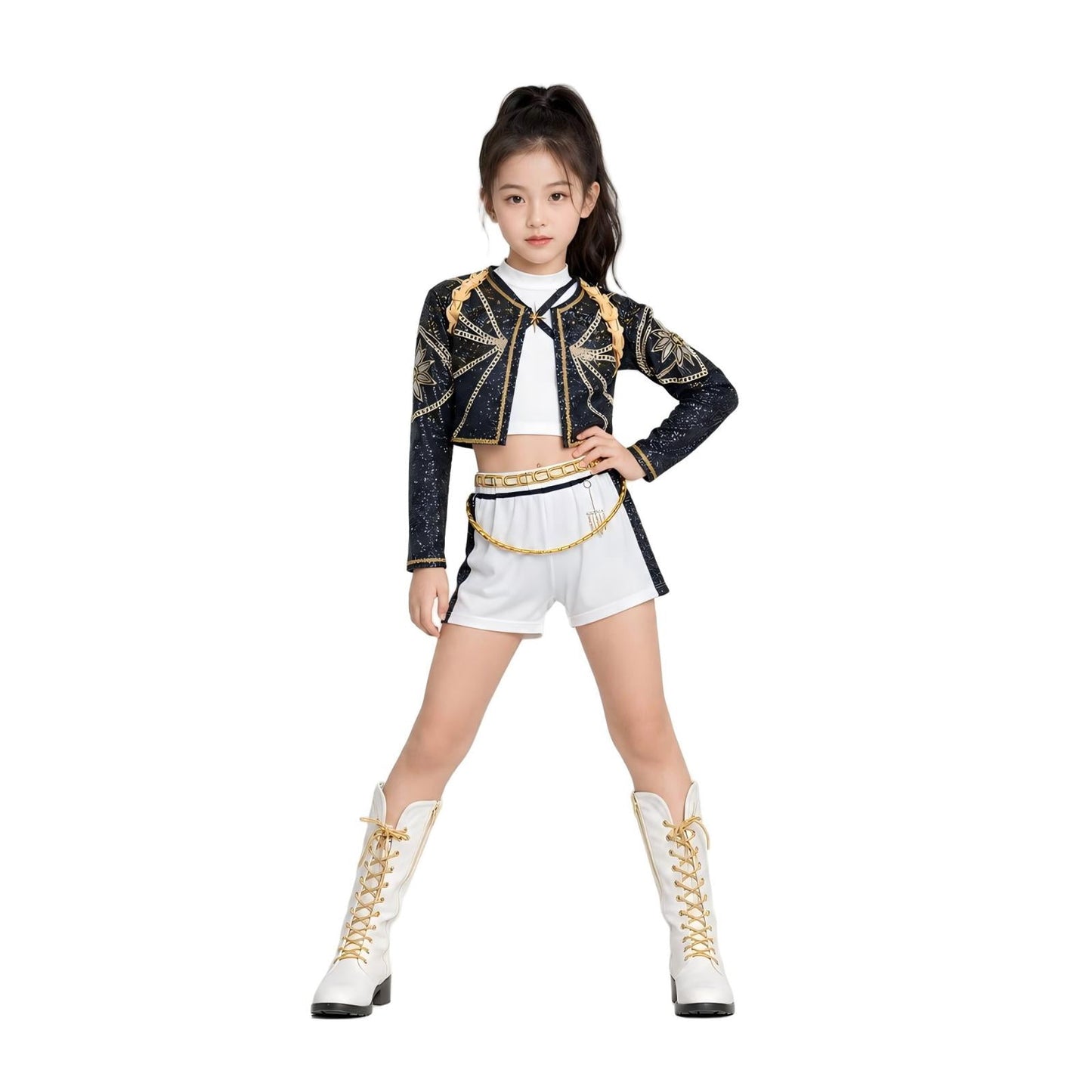 Halloween Costume Pop Star Stage Outfit Pop Idol White Long Sleeve Fringe
