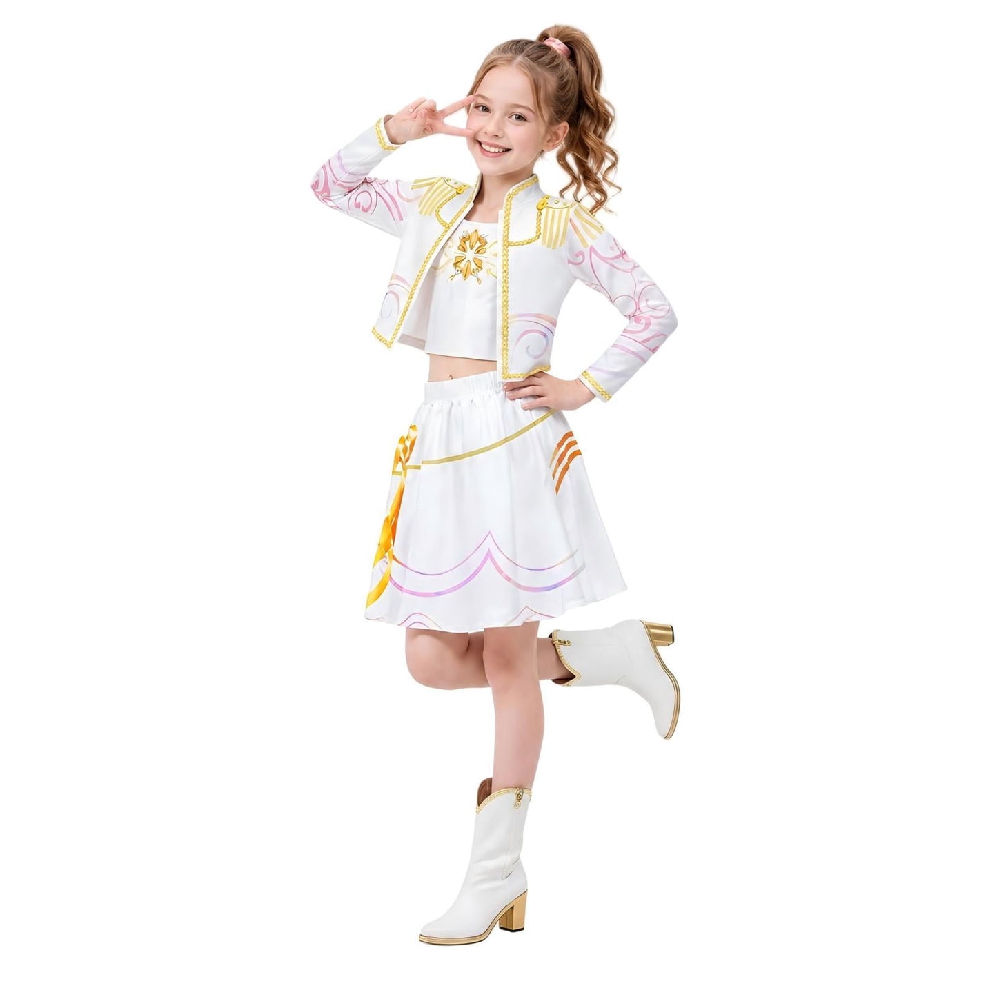 Halloween Costume Pop Star Stage Outfit Pop Idol White Long Sleeve Fringe