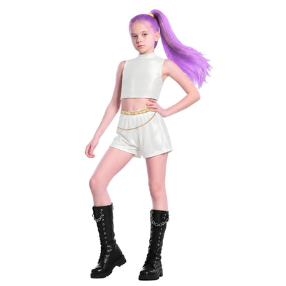 Halloween Costume Pop Star Stage Outfit Pop Idol White Long Sleeve Fringe
