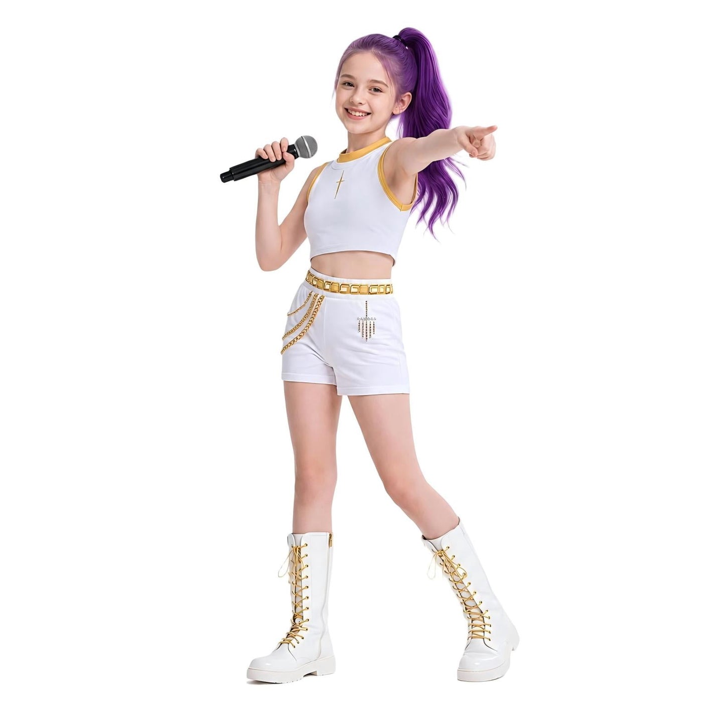 Halloween Costume Pop Star Stage Outfit Pop Idol White Long Sleeve Fringe