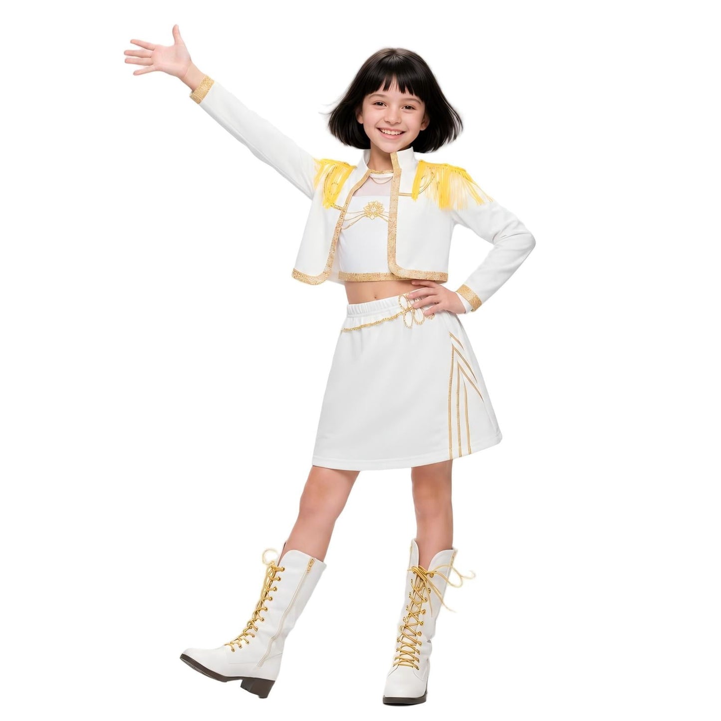 Halloween Costume Pop Star Stage Outfit Pop Idol White Long Sleeve Fringe