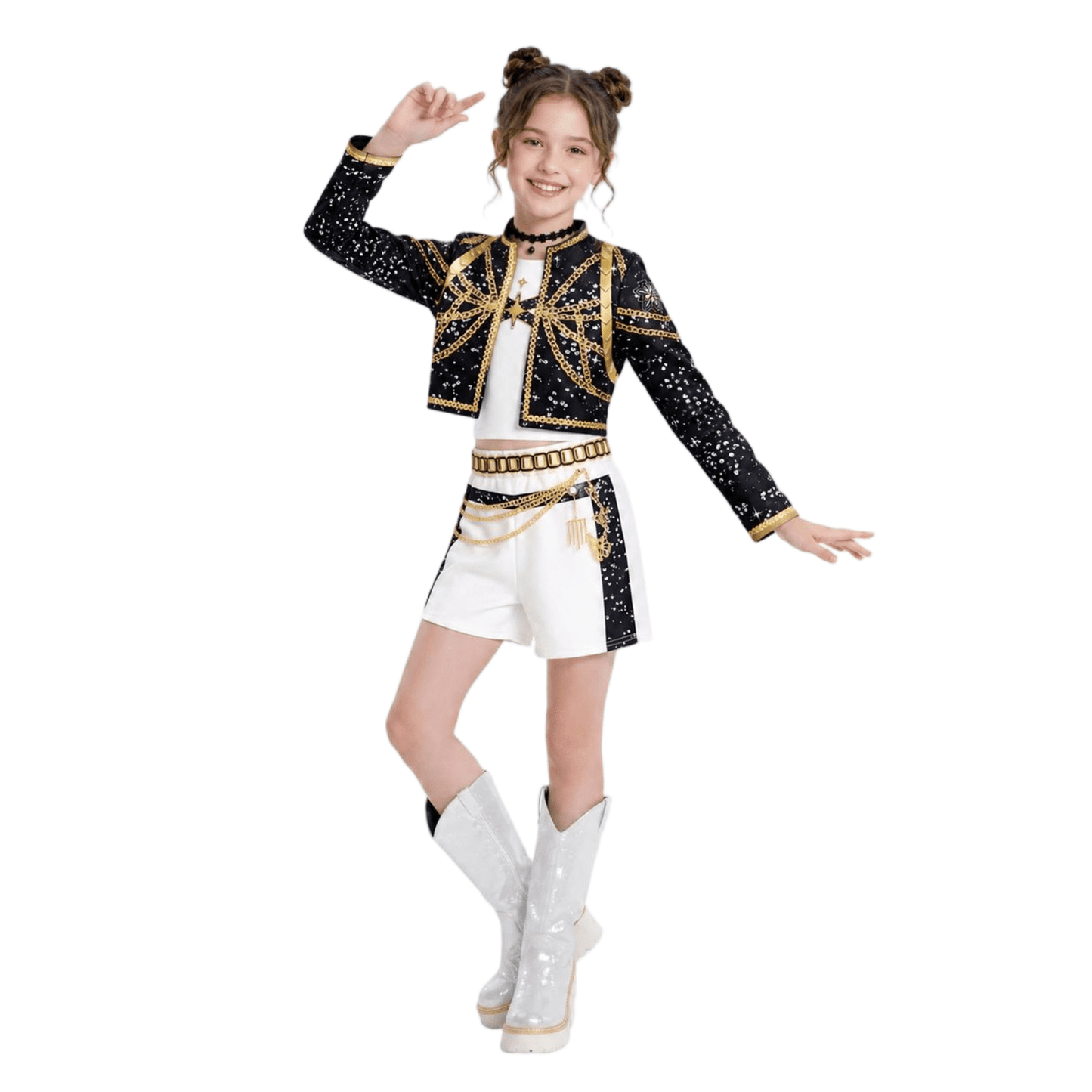 Halloween Costume Pop Star Stage Outfit Pop Idol Jacket Top and Shorts 3-Piece Set