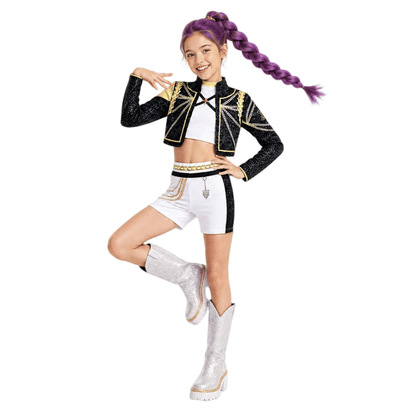Halloween Costume Pop Star Stage Outfit Pop Idol Jacket Top and Shorts 3-Piece Set