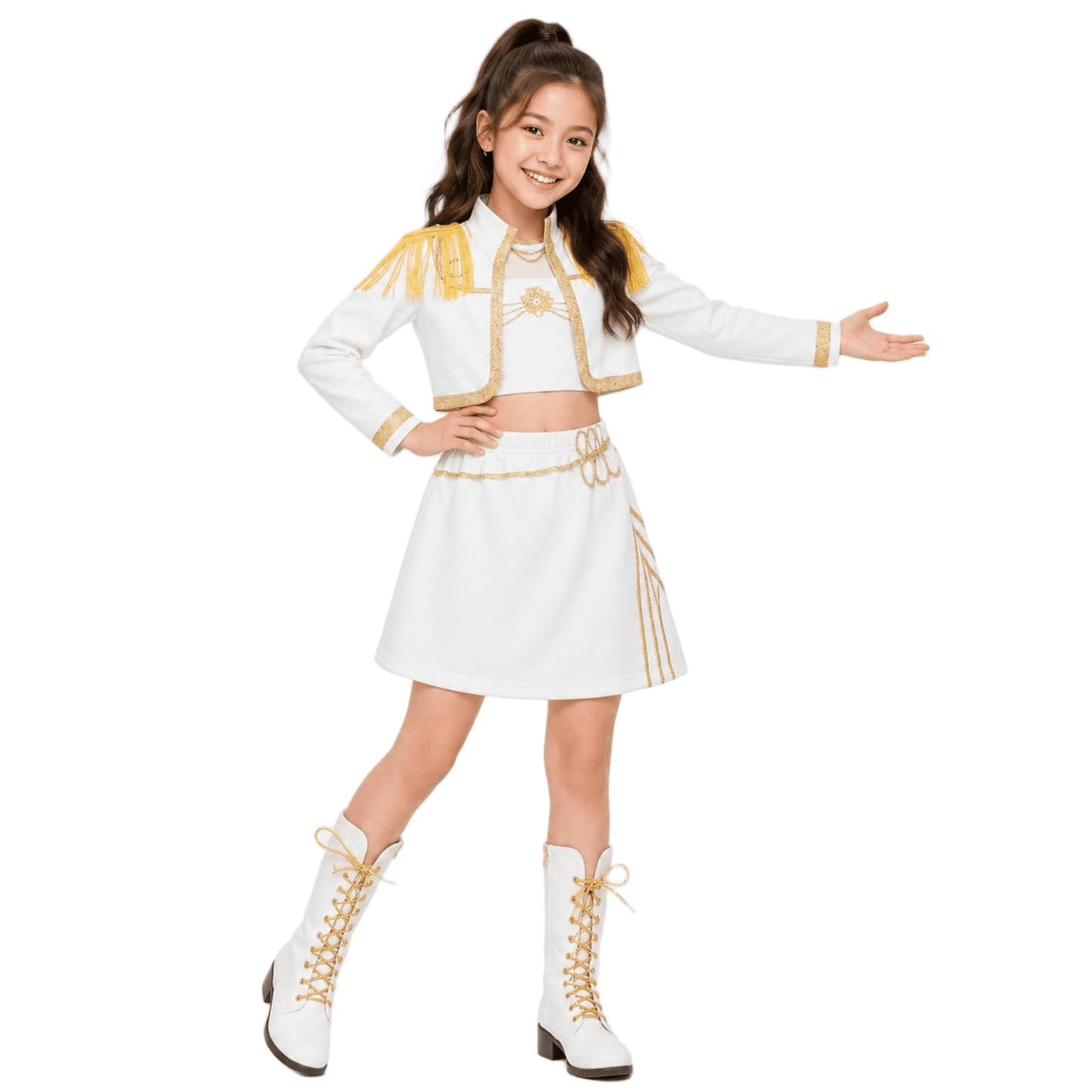 Halloween Costume Pop Star Stage Outfit Pop Idol White Long Sleeve Fringe