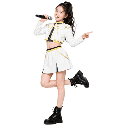 Halloween Costume Pop Star Stage Outfit Pop Idol White Long Sleeve Fringe