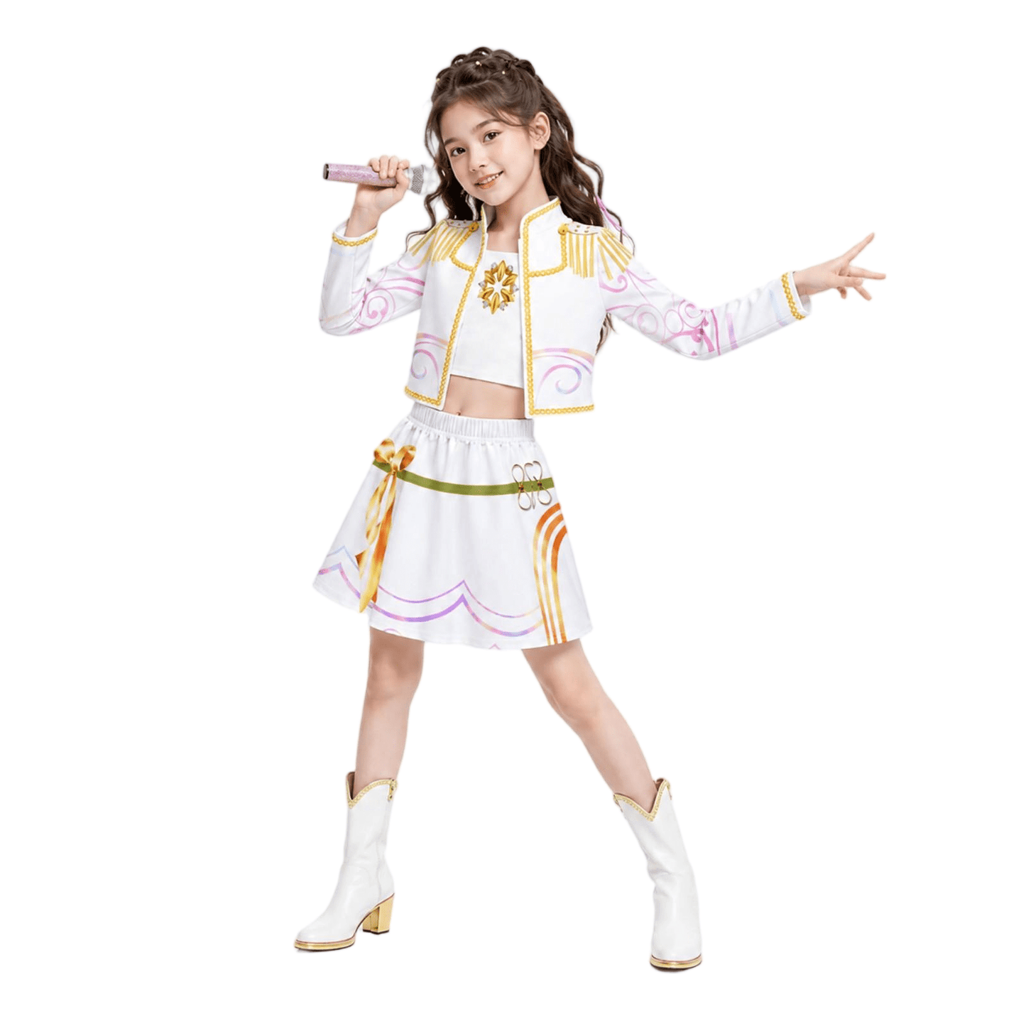 Halloween Costume Pop Star Stage Outfit Pop Idol White Long Sleeve Fringe
