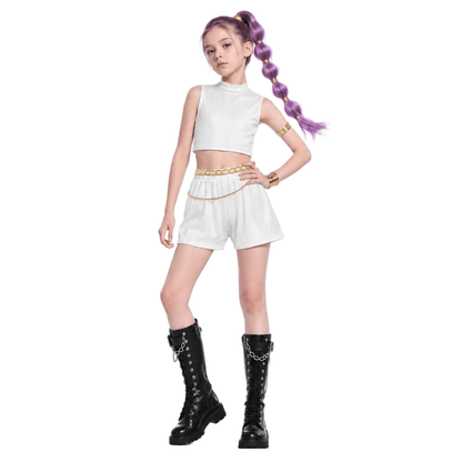 Halloween Costume Pop Star Stage Outfit Pop Idol White Long Sleeve Fringe