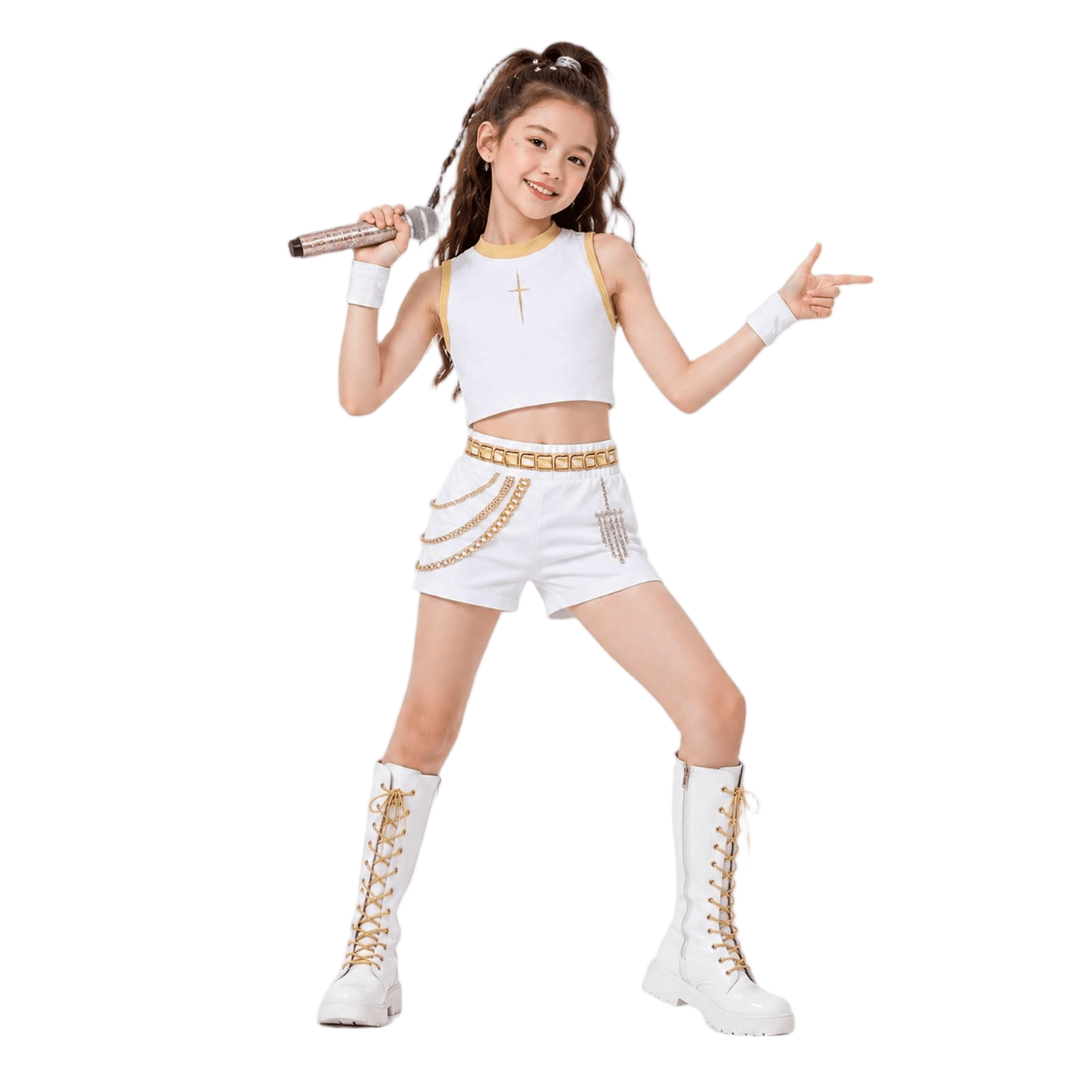 Halloween Costume Pop Star Stage Outfit Pop Idol White Long Sleeve Fringe