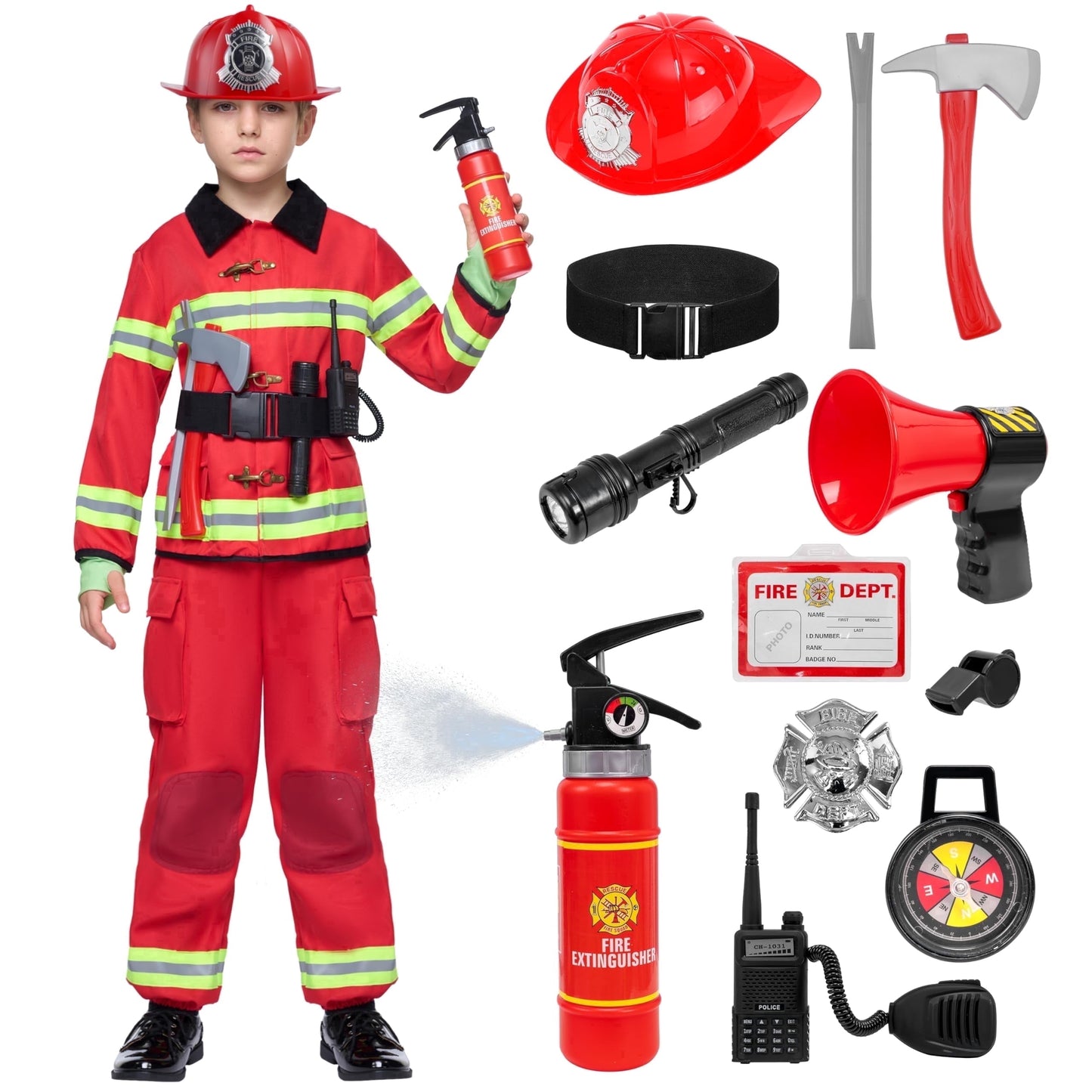 Halloween Costume Halloween Boys Fireman Costume, Firefighter Costume for Kids,