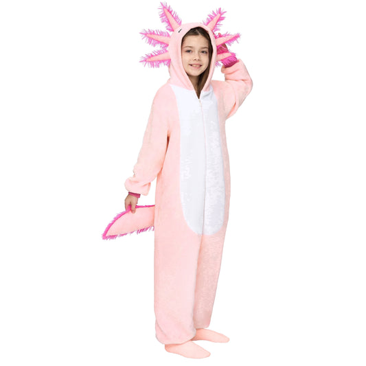 Halloween Costume Halloween Axolotl Costume for Kids, Zip-Up Hooded Jumpsuit