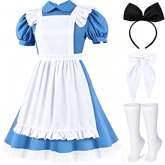 Halloween Costume Women Halloween Blue White Princess Costume Dress With Bow