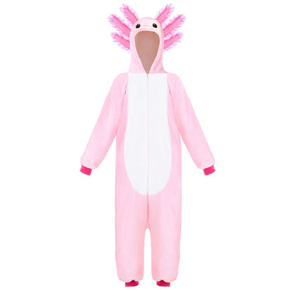 Halloween Costume Halloween Axolotl Costume for Kids, Zip-Up Hooded Jumpsuit