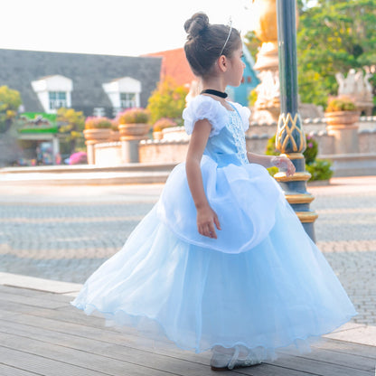 Halloween Costume Blue Princess Dress for Girls Puffy Sleeve Princess Costume
