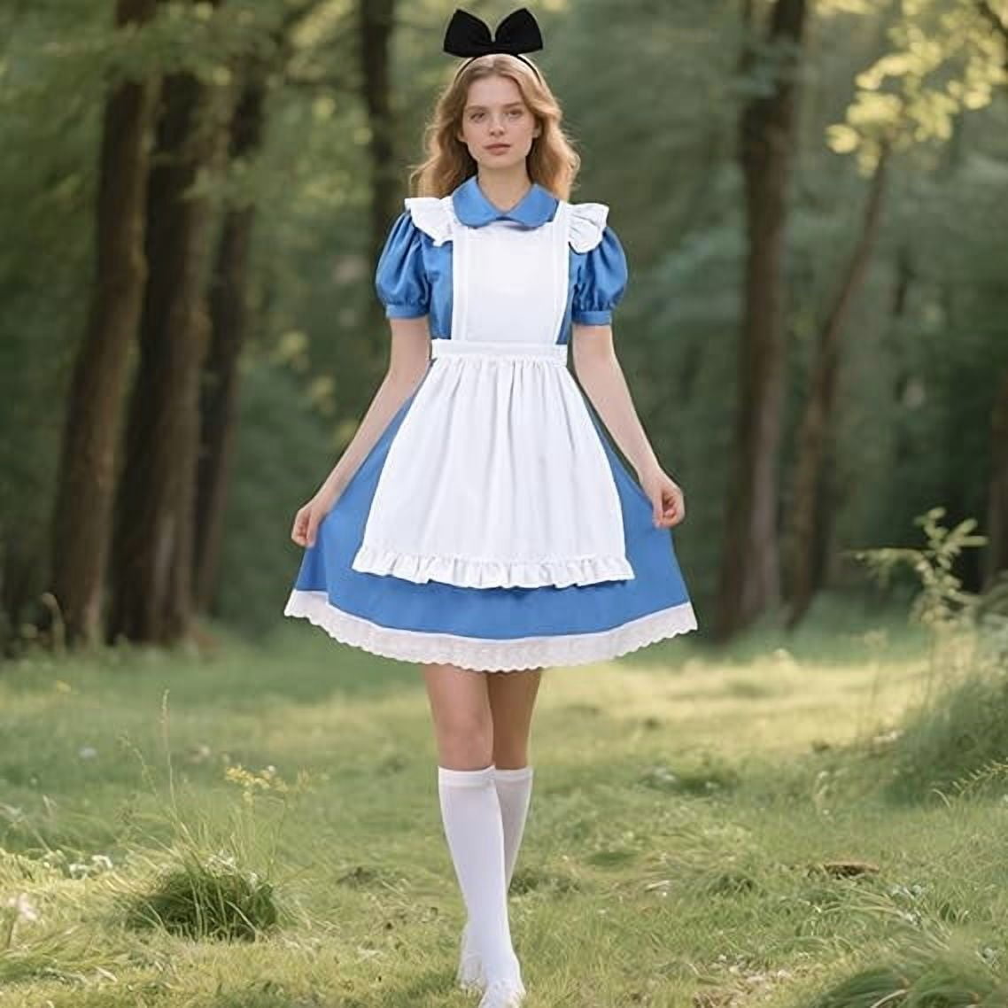 Halloween Costume Women Halloween Blue White Princess Costume Dress With Bow