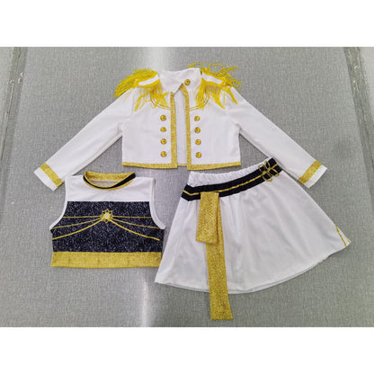 Halloween Costume Pop Star Stage Outfit Pop Idol White Long Sleeve Fringe