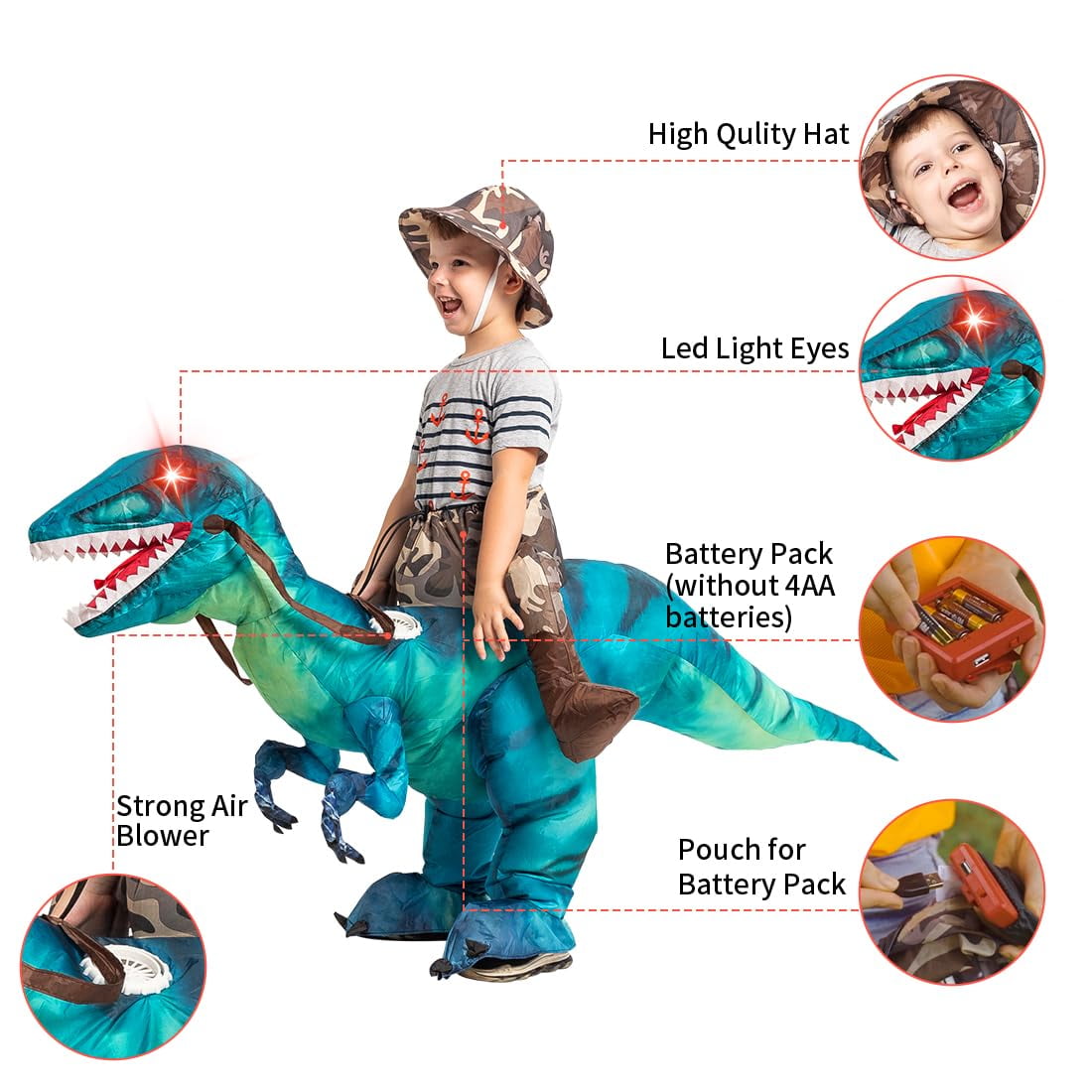 Halloween Costume GOOSH 36 inch Inflatable Dinosaur Costume for Kids, Funny